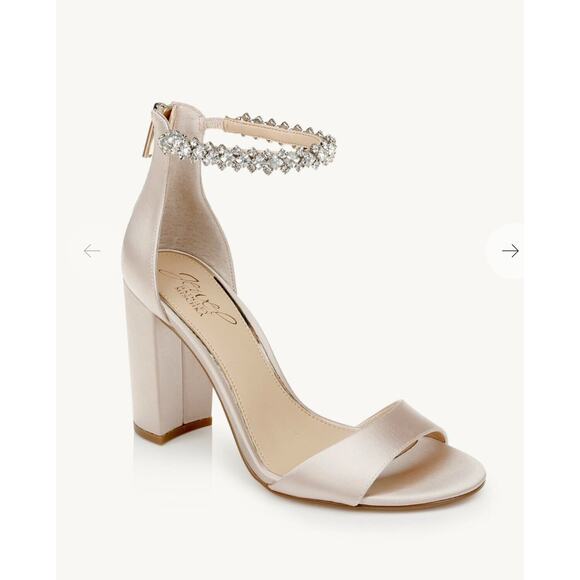 Jewel Badgley Mischka Louise Peep-Toe Block Heel Champagne Size 11 Wedding Party - Picture 1 of 14